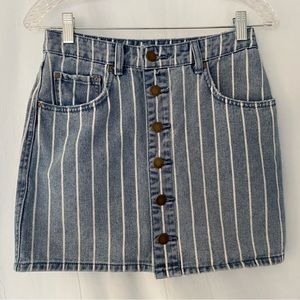Billabong Skirt Womens 26 Blue Jean Denim Striped Button Front Mini Pockets